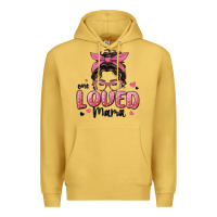 Antique Gold one loved mama messy bun Premium Hoodie - MaliasSmallBusiness