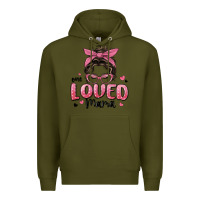 Army Green one loved mama messy bun Premium Hoodie - MaliasSmallBusiness