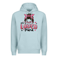 Blue Mist one loved mama messy bun Premium Hoodie - MaliasSmallBusiness