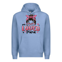 Colony Blue one loved mama messy bun Premium Hoodie - MaliasSmallBusiness