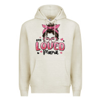 Oatmeal Heather one loved mama messy bun Premium Hoodie - MaliasSmallBusiness
