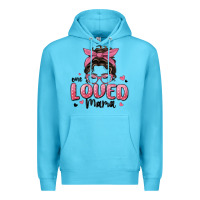 Ocean Blue one loved mama messy bun Premium Hoodie - MaliasSmallBusiness