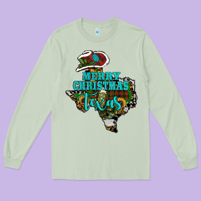 Merry Christmas Texas Long Sleeve Tee Designed By Ranaportraitstore
