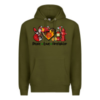 Army Green peace love firefighter Premium Hoodie - AdoDesignShop