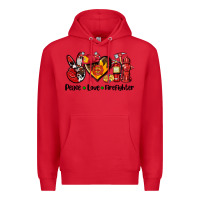 Red peace love firefighter Premium Hoodie - AdoDesignShop