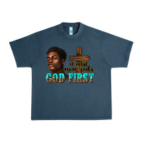 Midnight Navy a wise man puts god first Urban Heavy Tee - texasbilliewilder