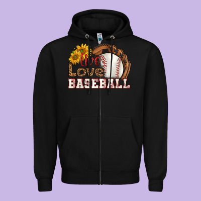 Live Love Baseball Zipper Hoodie Designed By Hra Design Shop