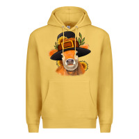 Antique Gold Thanksgiving Cow Premium Hoodie - NancyCooperArtShop