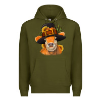 Army Green Thanksgiving Cow Premium Hoodie - NancyCooperArtShop