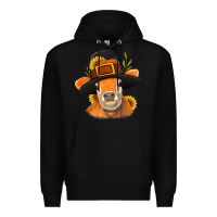 Black Thanksgiving Cow Premium Hoodie - NancyCooperArtShop
