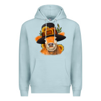 Blue Mist Thanksgiving Cow Premium Hoodie - NancyCooperArtShop