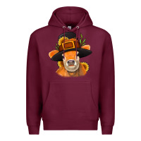 Burgundy Thanksgiving Cow Premium Hoodie - NancyCooperArtShop