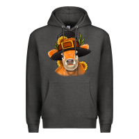 Charcoal Heather Thanksgiving Cow Premium Hoodie - NancyCooperArtShop