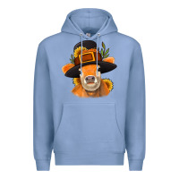 Colony Blue Thanksgiving Cow Premium Hoodie - NancyCooperArtShop