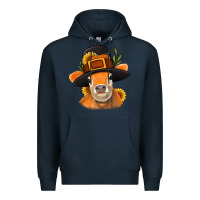 Navy Thanksgiving Cow Premium Hoodie - NancyCooperArtShop