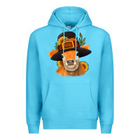 Ocean Blue Thanksgiving Cow Premium Hoodie - NancyCooperArtShop