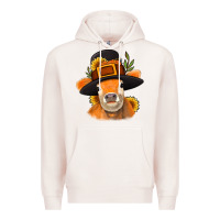 Pale Pink Thanksgiving Cow Premium Hoodie - NancyCooperArtShop