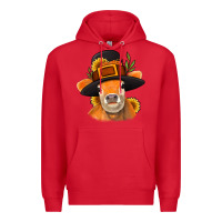 Red Thanksgiving Cow Premium Hoodie - NancyCooperArtShop