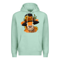 Seafoam Thanksgiving Cow Premium Hoodie - NancyCooperArtShop