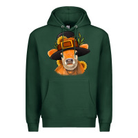 Sports Green Thanksgiving Cow Premium Hoodie - NancyCooperArtShop
