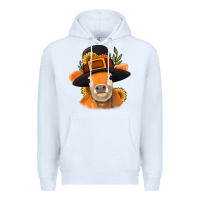 White Thanksgiving Cow Premium Hoodie - NancyCooperArtShop