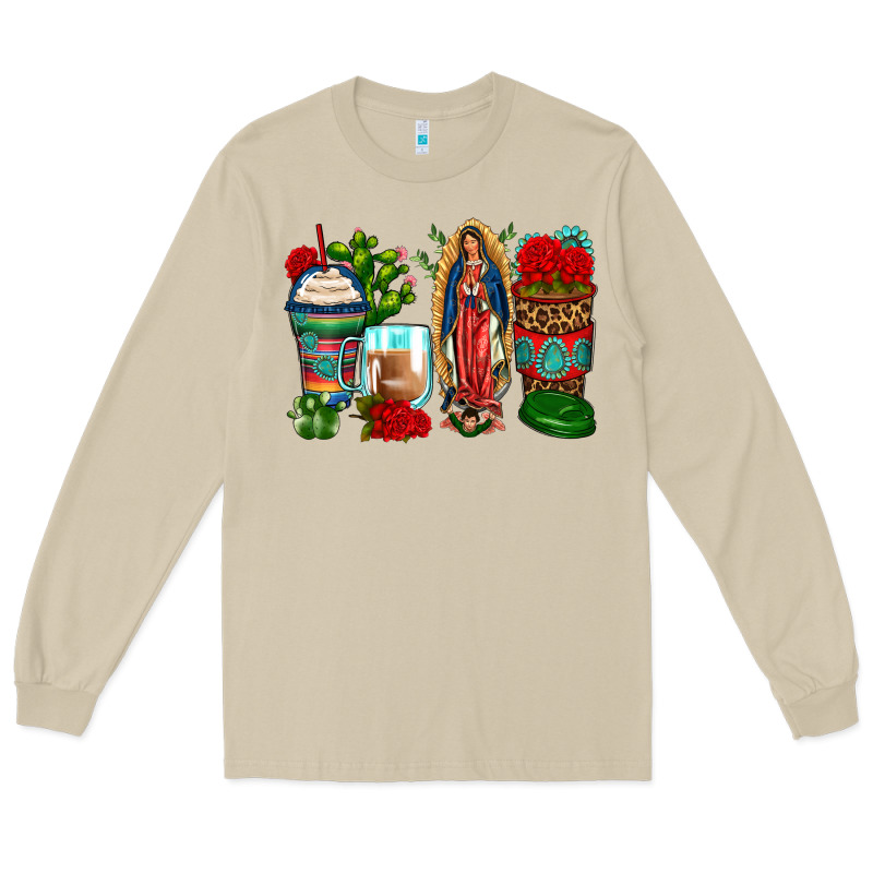 Lady Of Guadalupe Coffee Cups Long Sleeve Tee by Zillion Design Studio | Teevron