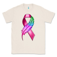 Natural Breast Cancer Ribbon with Feather Classic Tee - texasbilliewilder