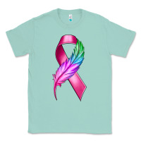 Seafoam Breast Cancer Ribbon with Feather Classic Tee - texasbilliewilder