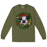 Army Green heifer cow with Christmas wreath Long Sleeve Tee - RanaPortraitStore