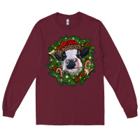Burgundy heifer cow with Christmas wreath Long Sleeve Tee - RanaPortraitStore
