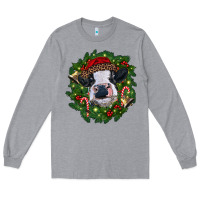 Heather Grey heifer cow with Christmas wreath Long Sleeve Tee - RanaPortraitStore