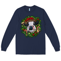 Navy heifer cow with Christmas wreath Long Sleeve Tee - RanaPortraitStore