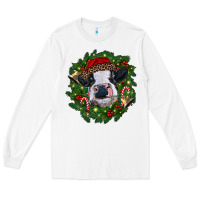 White heifer cow with Christmas wreath Long Sleeve Tee - RanaPortraitStore