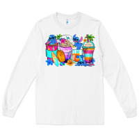 White stitch summer coffee cups Long Sleeve Tee - Zillion Design Studio
