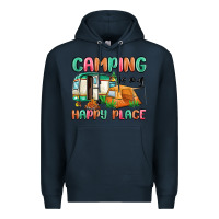 Navy camping is my happy place Premium Hoodie - MaliasSmallBusiness