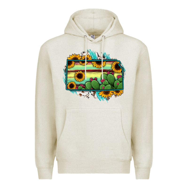 Kansas Map Sunflower Catus Serape Premium Hoodie by RanaPortraitStore | Teevron
