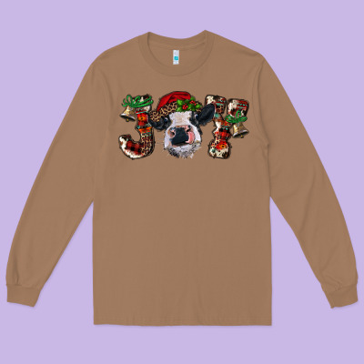 Christmas Joy With Heifer Cow Long Sleeve Tee Designed By Ranaportraitstore