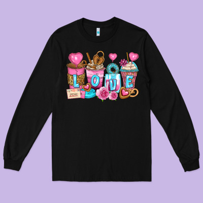 Valentine's Day Coffee Cups Long Sleeve Tee Designed By Zillion Design Studio