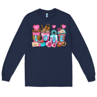 Navy valentine's day coffee cups Long Sleeve Tee - Zillion Design Studio