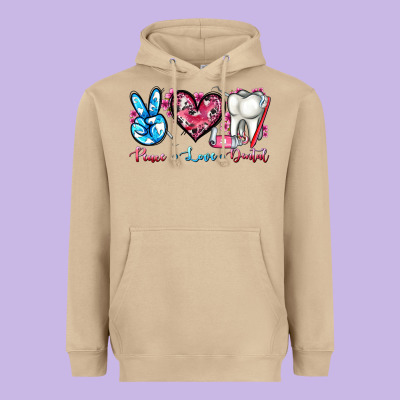 Peace Love Dental Heavyweight Hoodie Designed By Adodesignshop