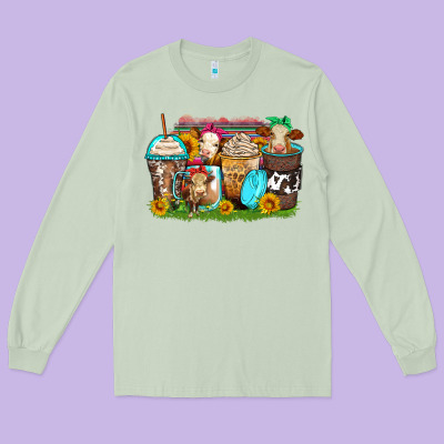 Heifers Coffee Cups Long Sleeve Tee Designed By Zillion Design Studio