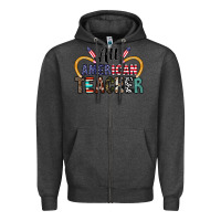 Charcoal Heather all american teacher Zipper Hoodie - CowhideDigitalArt