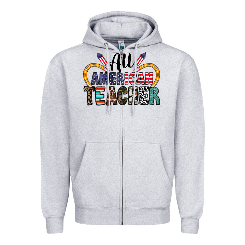 All American Teacher Zipper Hoodie by CowhideDigitalArt | Teevron