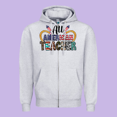 All American Teacher Zipper Hoodie Designed By Cowhidedigitalart