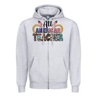 Heather Grey all american teacher Zipper Hoodie - CowhideDigitalArt
