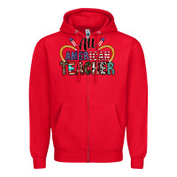 Red all american teacher Zipper Hoodie - CowhideDigitalArt