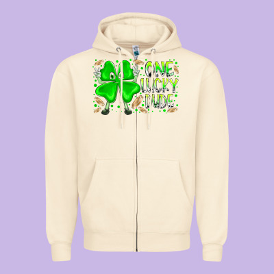 One Lucky Dude Zipper Hoodie Designed By Racoondesign