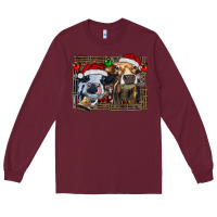 Burgundy christmas heifers with leopard and cowhide background Long Sleeve Tee - RanaPortraitStore