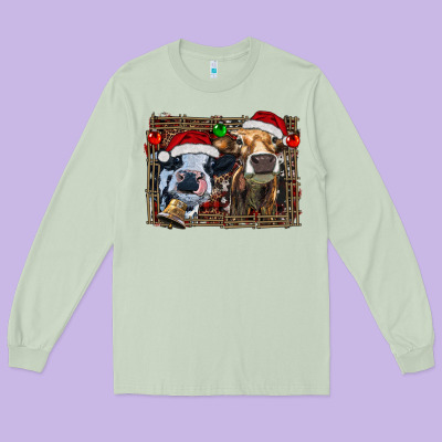 Christmas Heifers With Leopard And Cowhide Background Long Sleeve Tee Designed By Ranaportraitstore