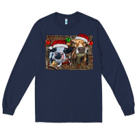 Navy christmas heifers with leopard and cowhide background Long Sleeve Tee - RanaPortraitStore